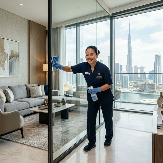 Best Shine professional cleaning team in Dubai preparing eco-friendly equipment for a UAE property