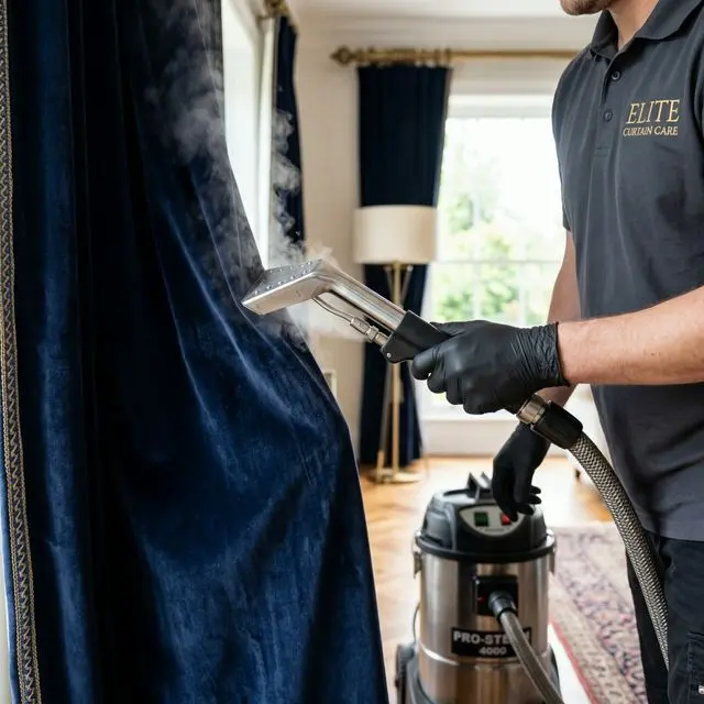 On-track steam curtain cleaning in Dubai by Best Shine — allergen and dust removal for window treatments